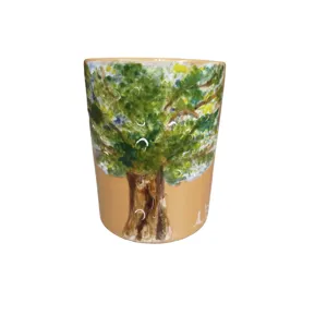 Tazza porta penne rustica con disegno di quercia